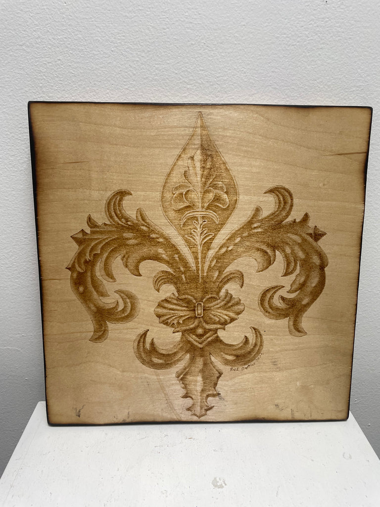 Fleur-de-lis 12"x12"Wood Burned Wall Hanging