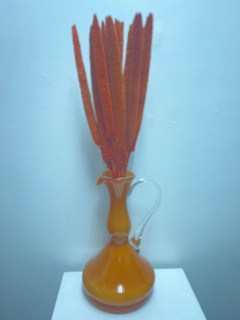 12" T Orange Vase w/clear handle & Cat Tails