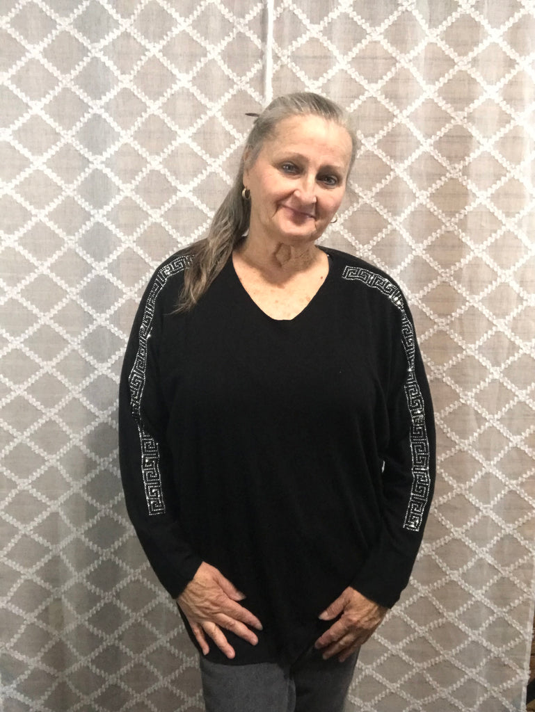 Made In Italy - Studded Sweater-Black w/studs on sleeves