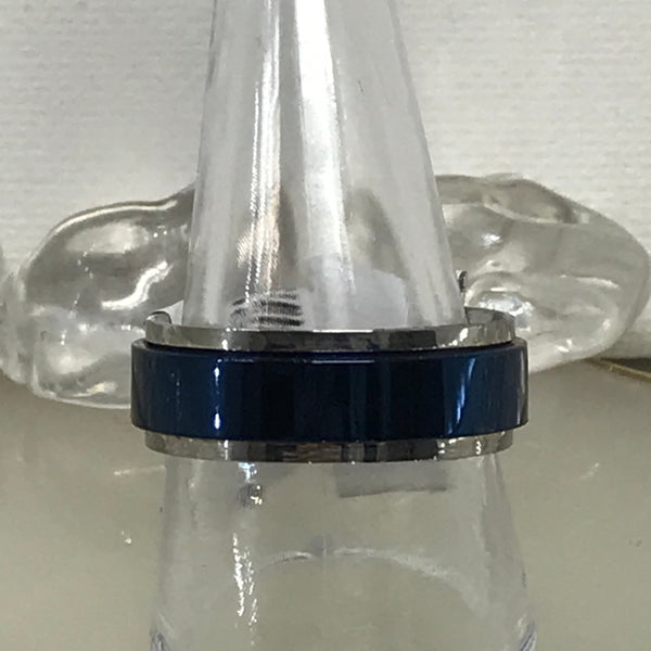 Stainless Steel Men’s Ring-Silver & Blue-10.5