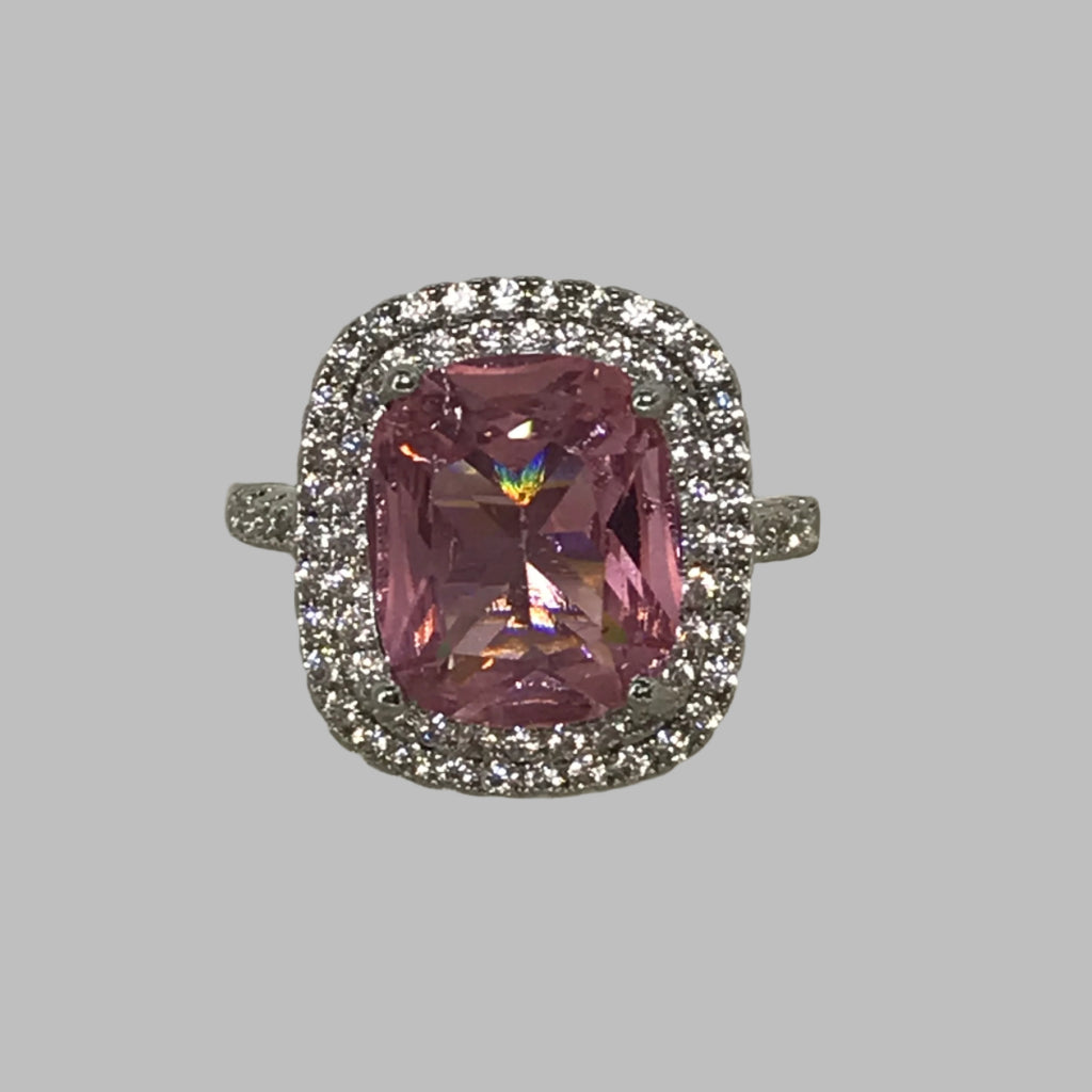 ~Ring: .925 Sterling Silver cubic Zirconia with pink stone-8