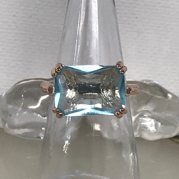 Sterling Silver Rings-blue square stone