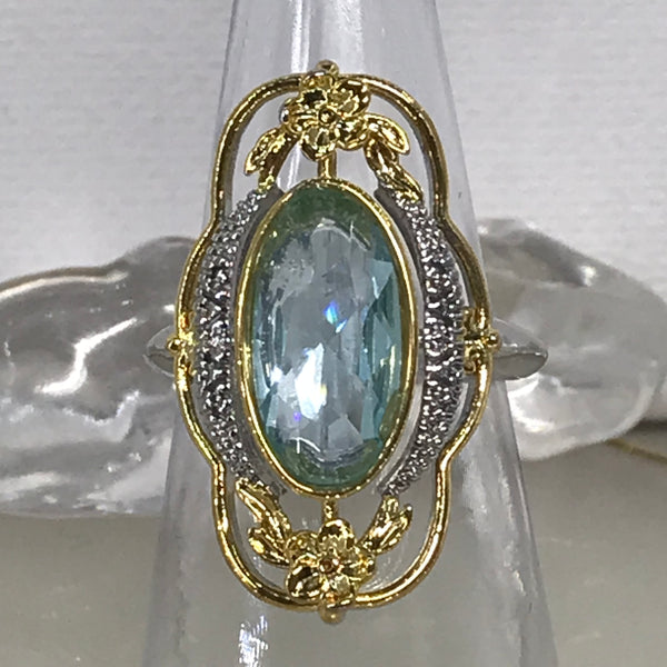 Sterling Silver Rings-blue square stone-7