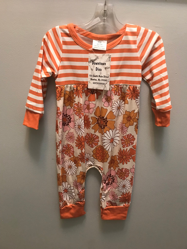 Girls Romper w/orange stripe/floral