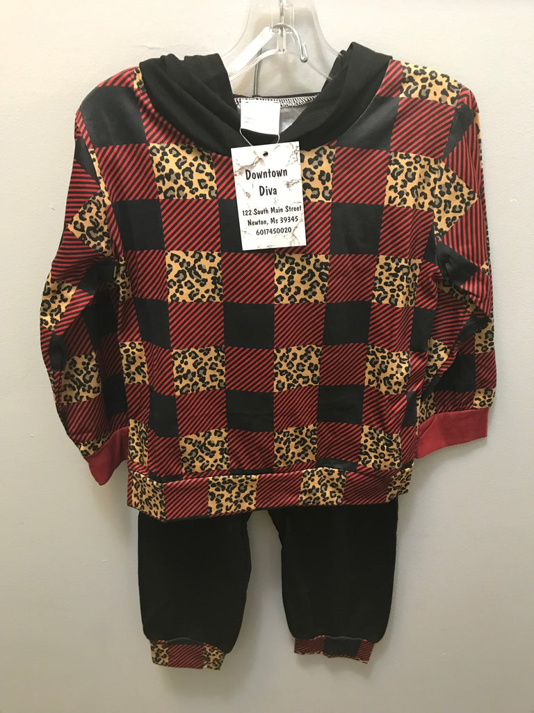Kids Animal Plaid Print Jogger Set w/Hoodie Natasha May