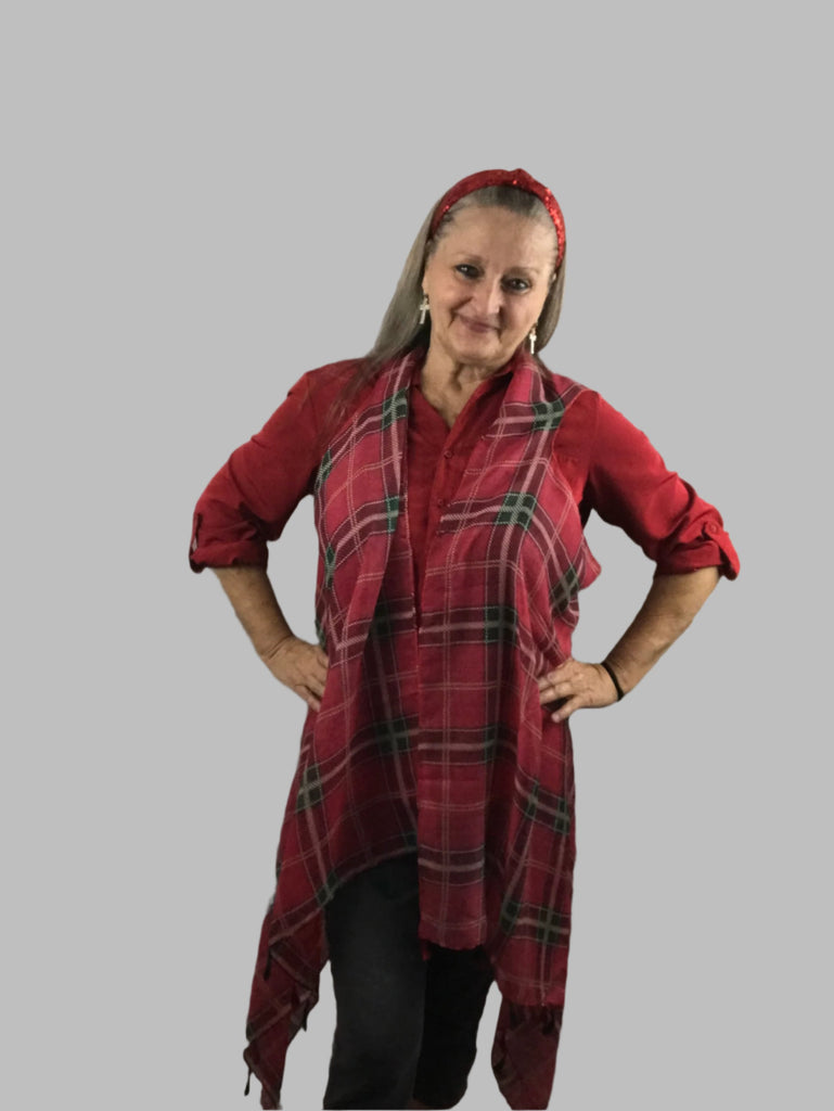 Baking with Mrs. Claus Plaid Cover-Up w/Tassells
