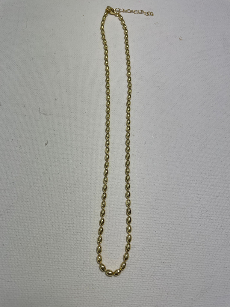 16" Gold Beaded Oval Shape Necklace w/ 1"extension