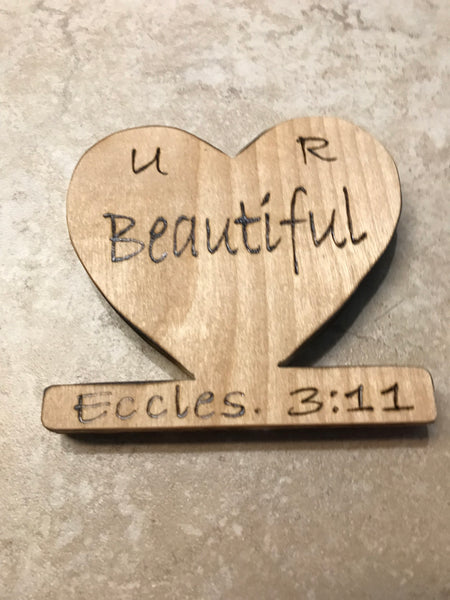 Valentine Heart Hand Made Wood Burn Decor/ w Tags-u r beautiful eccles. 3:11
