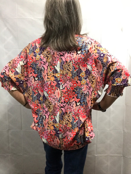 Multi Color Floral Mid Sleeve Blouse