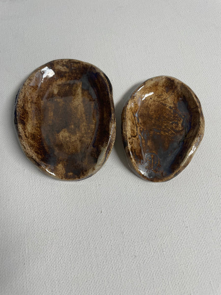 Handmade Oval Ceramic Spoon Rest:Set of 2-3"&2" OhhMy! Gifts and Things, LLC-tan/brown/blue