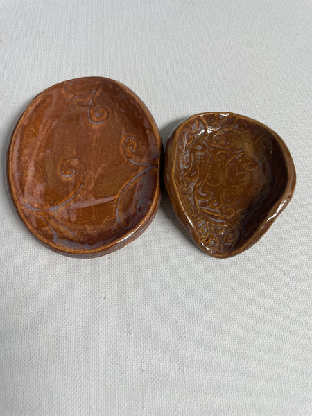 Handmade Oval Ceramic Spoon Rest:Set of 2-3"&2" OhhMy! Gifts and Things, LLC-burnt orange rust