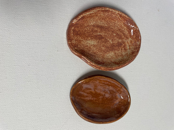 Handmade Oval Ceramic Spoon Rest:Set of 2-3"&2" OhhMy! Gifts and Things, LLC-Cream/rust