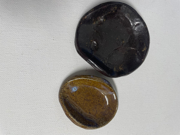 Handmade Oval Ceramic Spoon Rest:Set of 2-3"&2" OhhMy! Gifts and Things, LLC-Dark brown/tan