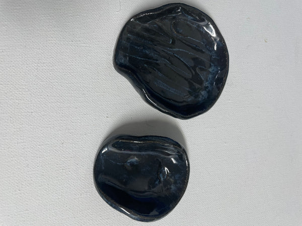 Handmade Oval Ceramic Spoon Rest:Set of 2-3-"&2" OhhMy! Gifts and Things, LLC-black/blue