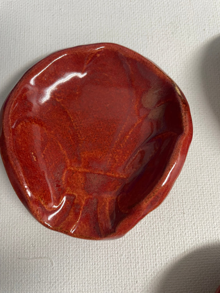 Handmade 2" Oval Ceramic spoon rest-Red/maroon