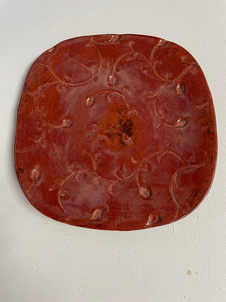 Handmade 7"x7" pottery burnt orange plate OhhMy! Gifts and Things, LLC