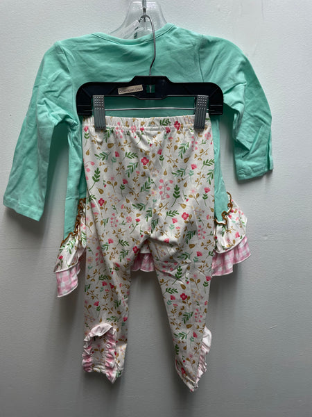 Girls Mint/Pink Floral Pant Set w/turkey
