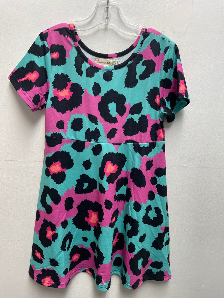 Southern Stitch Girls Cow print Black Teal Pink Dress
