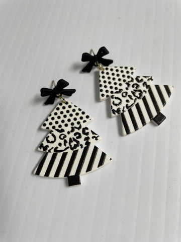 Christmas Tree Earrings-studs Kendra Schrader/black/white with black bow on top