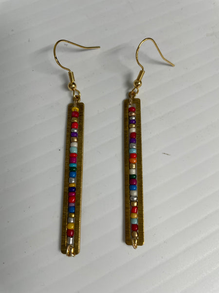 2" long bar w/multicolor beads earrings Kendra Schrader-gold