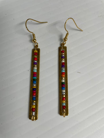 2" long bar w/multicolor beads earrings Kendra Schrader-gold