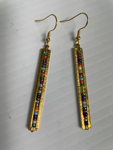 2" long bar w/multicolor beads earrings Kendra Schrader-bright gold