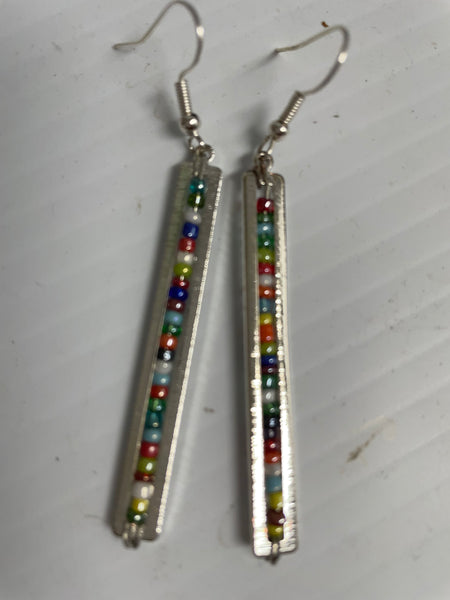 2" long bar w/multicolor beads earrings Kendra Schrader-silver