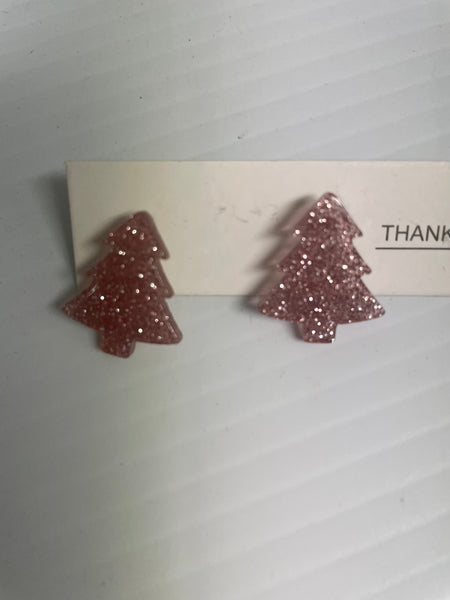 Kids Christmas Collection Earrings -light pink xmas tree