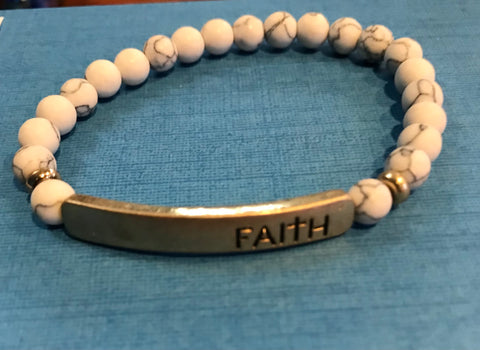Faith Gold Bar w/White Marble Bracelet