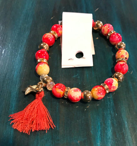 Bead Bracelets w/Tassel-Orange/Yellow