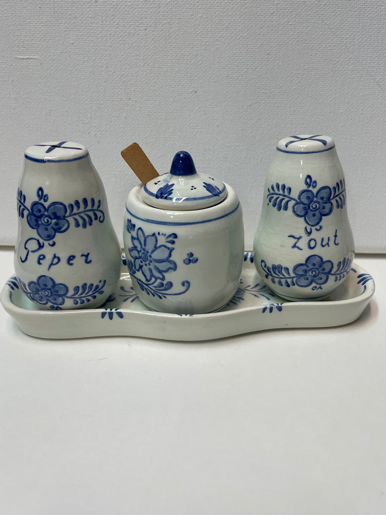 Vintage Blue/White Delft Holland Salt/Pepper/Mustard Set-6 pieces