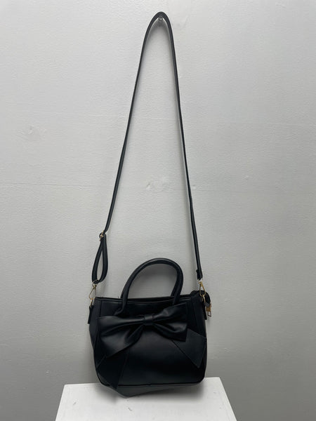 Vegan Black Leather Purse w/Bow