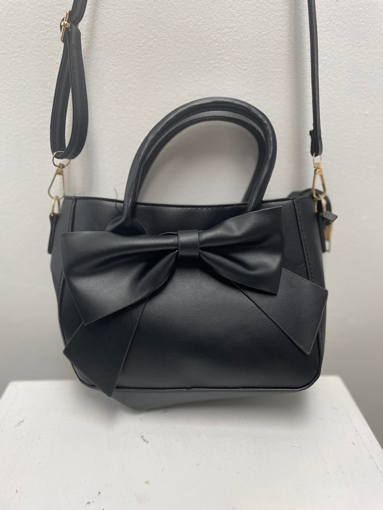 Vegan Black Leather Purse w/Bow