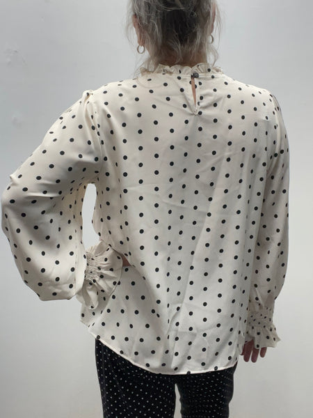 XL Off White w/Black Polka Dots cuff sleeve Blouse