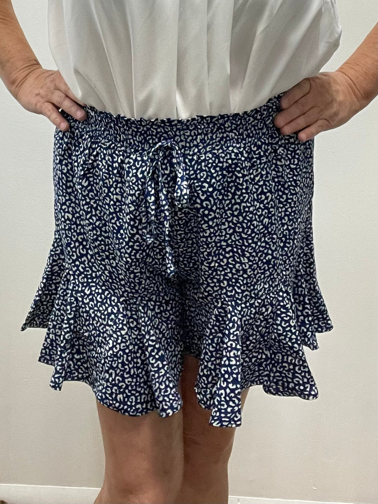I Love-Skorts Flowy Shorts w/tie waist-blue/white