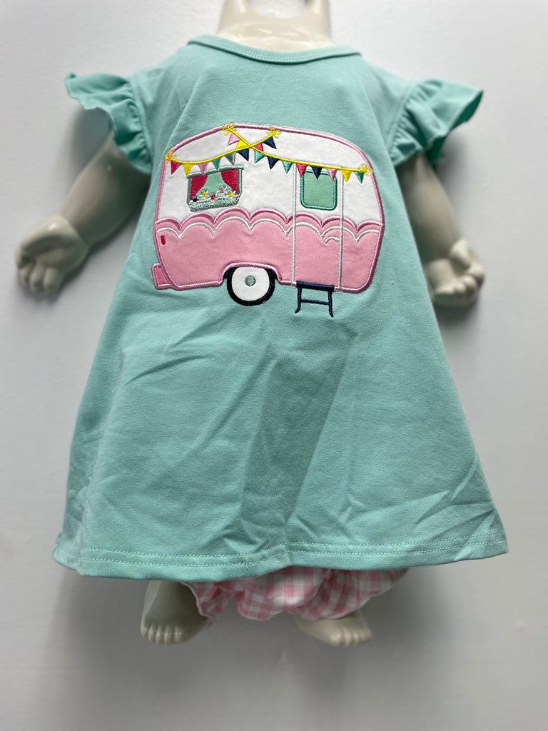 Kids Pink Checker Bloomer Set w/Camper
