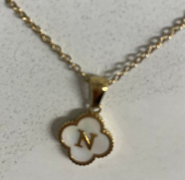 17" Gold Necklace w/Octagon white letter N