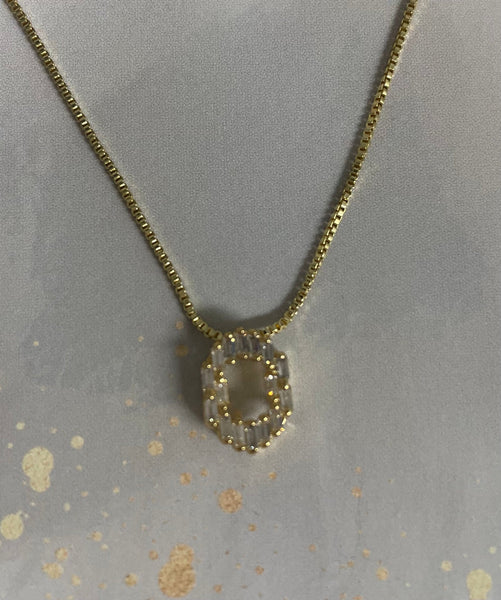 16" Gold Necklace with Gold Letter O Cubic Stone Pendent