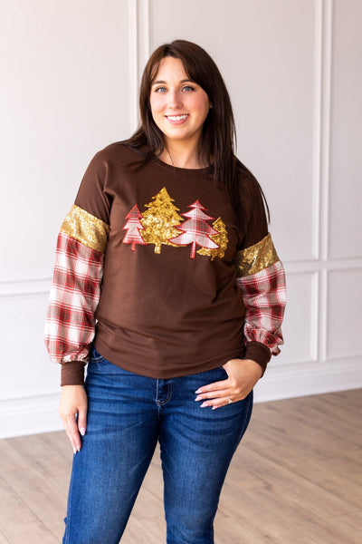 Brown Plaid Christmas Tree Sweatshirt Grace+Emma