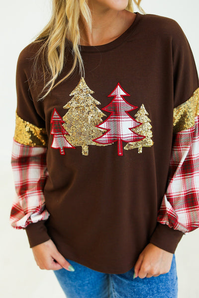 Brown Plaid Christmas Tree Sweatshirt Grace+Emma