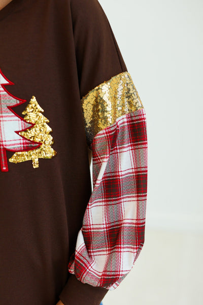 Brown Plaid Christmas Tree Sweatshirt Grace+Emma