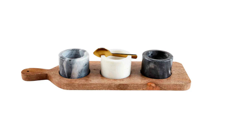 Wood Paddle Board w/ marble dip cups