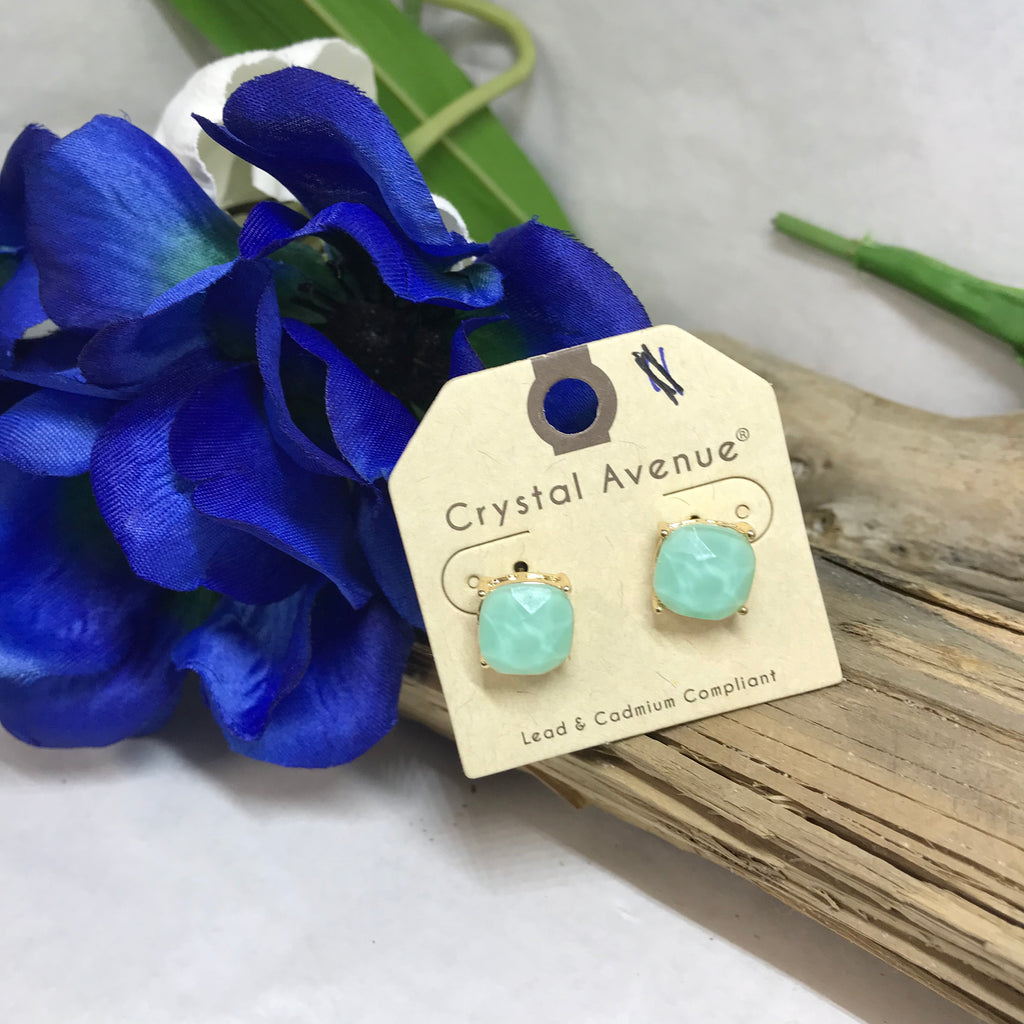 Solid Turquoise Color Studded Earrings with Gold Backing.