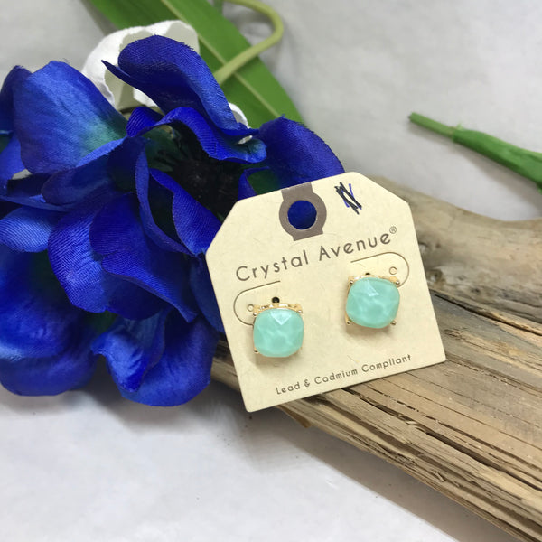 Solid Turquoise Color Studded Earrings with Gold Backing.