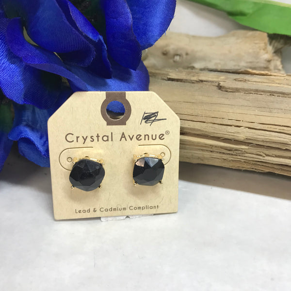 Solid Black Color Studded Earrings with Gold Backing.