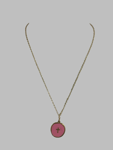 Enamel cross necklaces-Pink