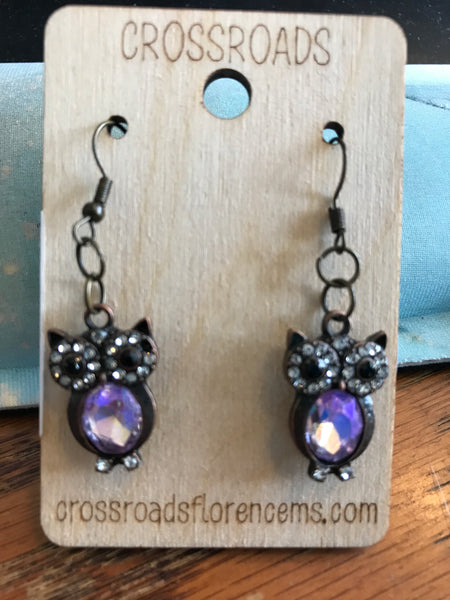 Owl Earrings-Purple