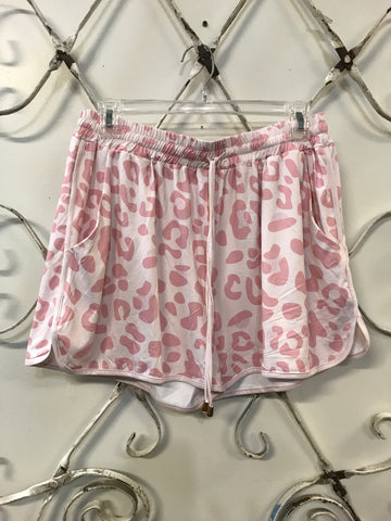 Pink Leopard Casual Drawstring Short