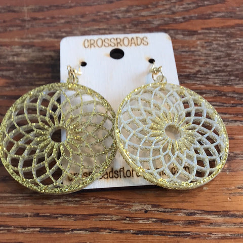 Mandala Earrings-Gold Glitter