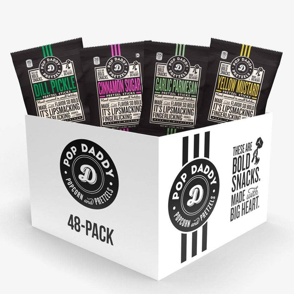 Seasoned Pretzels - 1.5oz - 48count Variety Box of 4 Flavors Pop Daddy Snacks